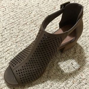 Peep toe brown low heel booties